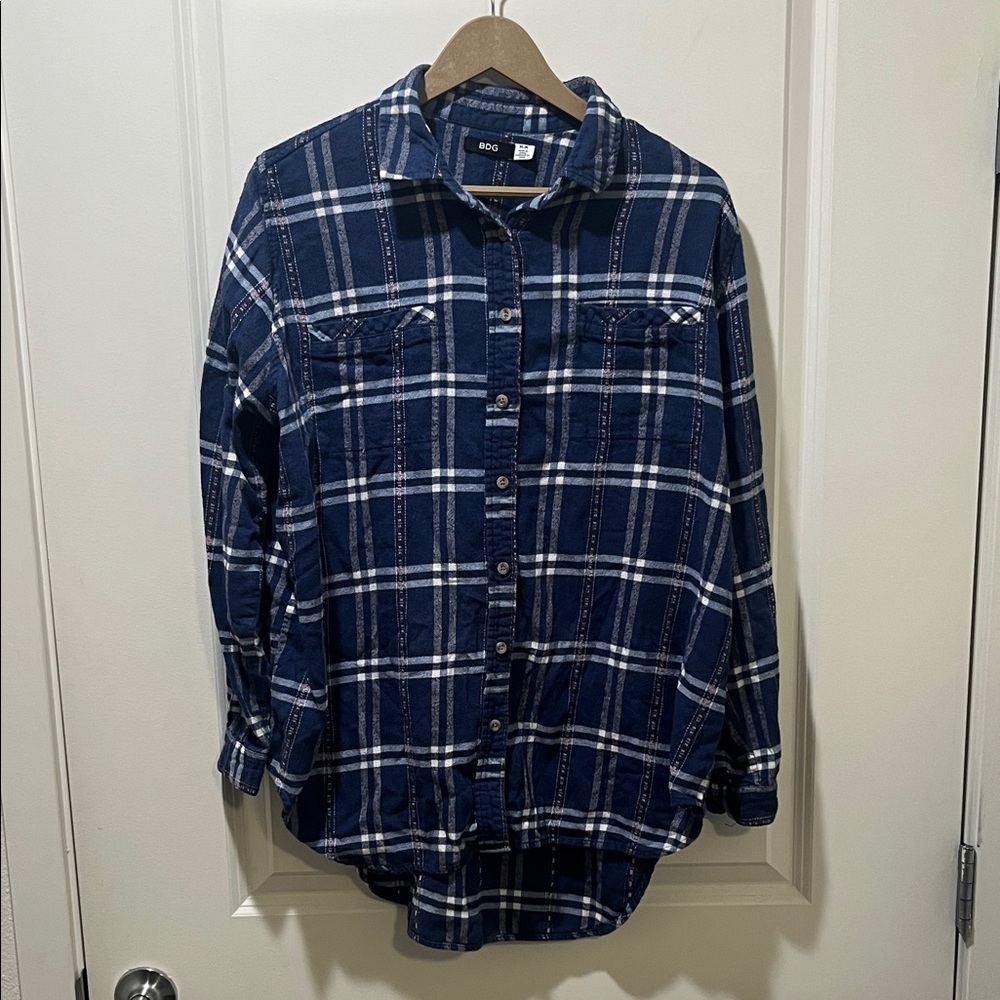 BDG Blue and White Checkered Button-Up Shirt